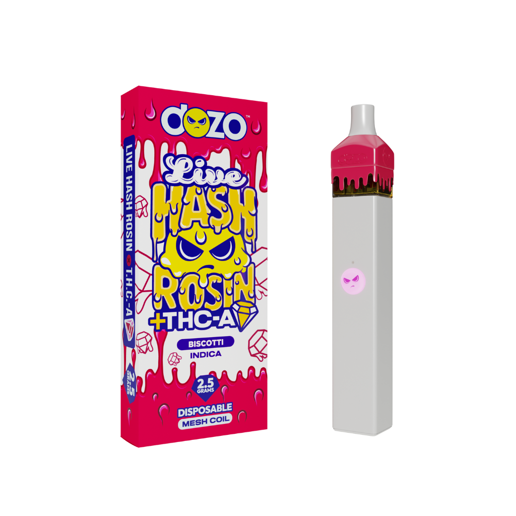 2.5g Dozo Live Hash Rosin THC-A Vape: Biscotti (Indica)