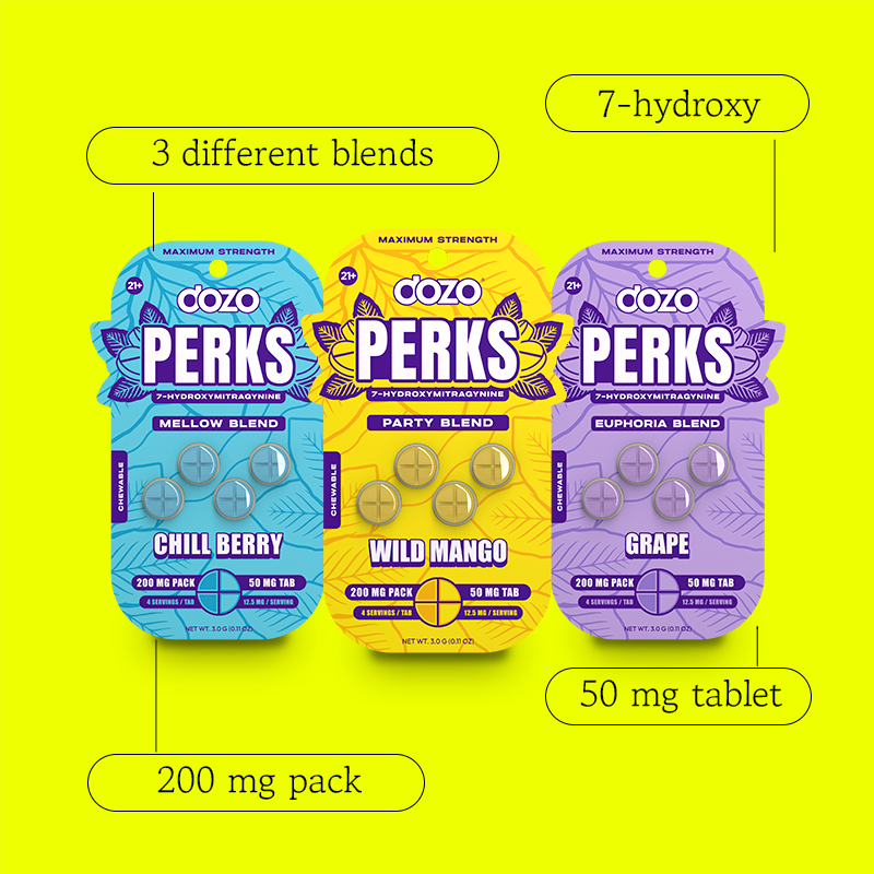 4ct 50mg Dozo PERKS 7-HYDROXYMITRAGYNINE | SOUR APPLE (PARTY BLEND)