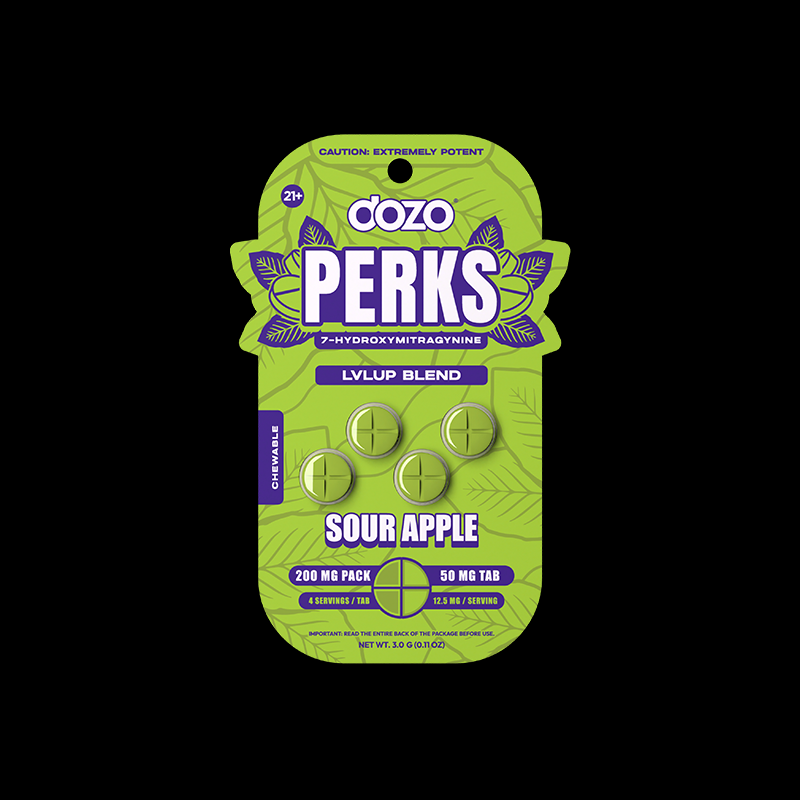 4ct 50mg Dozo PERKS 7-HYDROXYMITRAGYNINE | SOUR APPLE (PARTY BLEND)