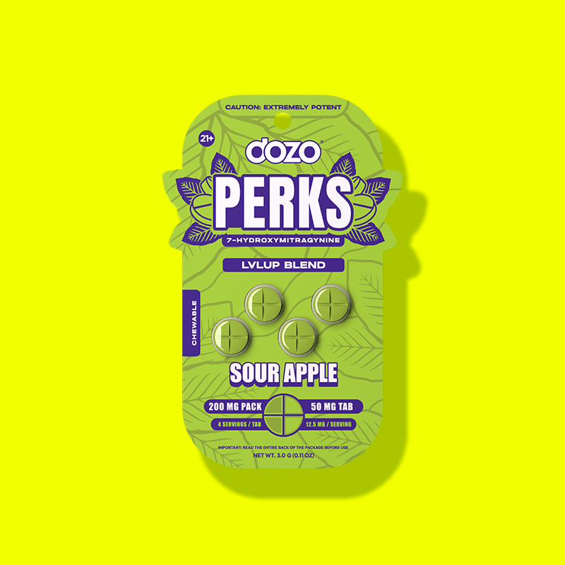 4ct 50mg Dozo PERKS 7-HYDROXYMITRAGYNINE | SOUR APPLE (PARTY BLEND)