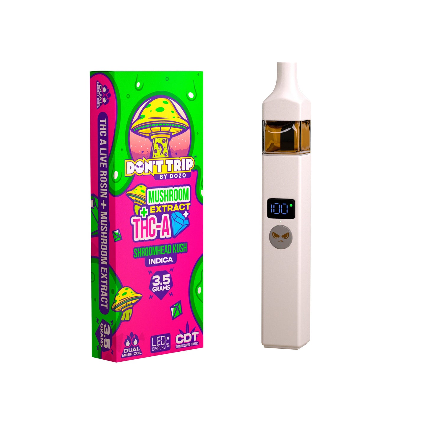 3.5g Dozo Don't Trip Mushroom Vape: Shroomhead Kush (Indica)