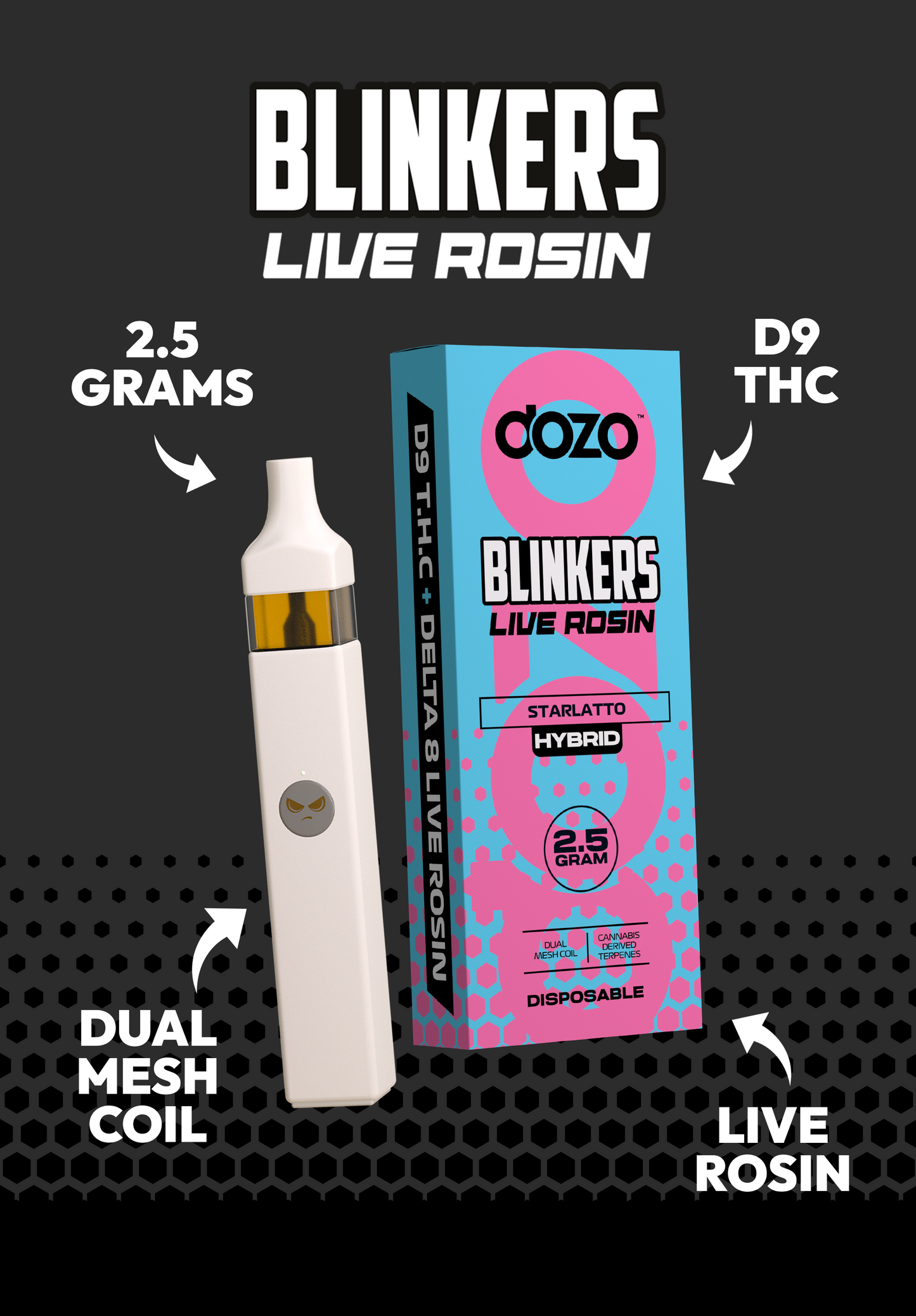 2.5g Dozo Blinkers Live Rosin Disposable Vape