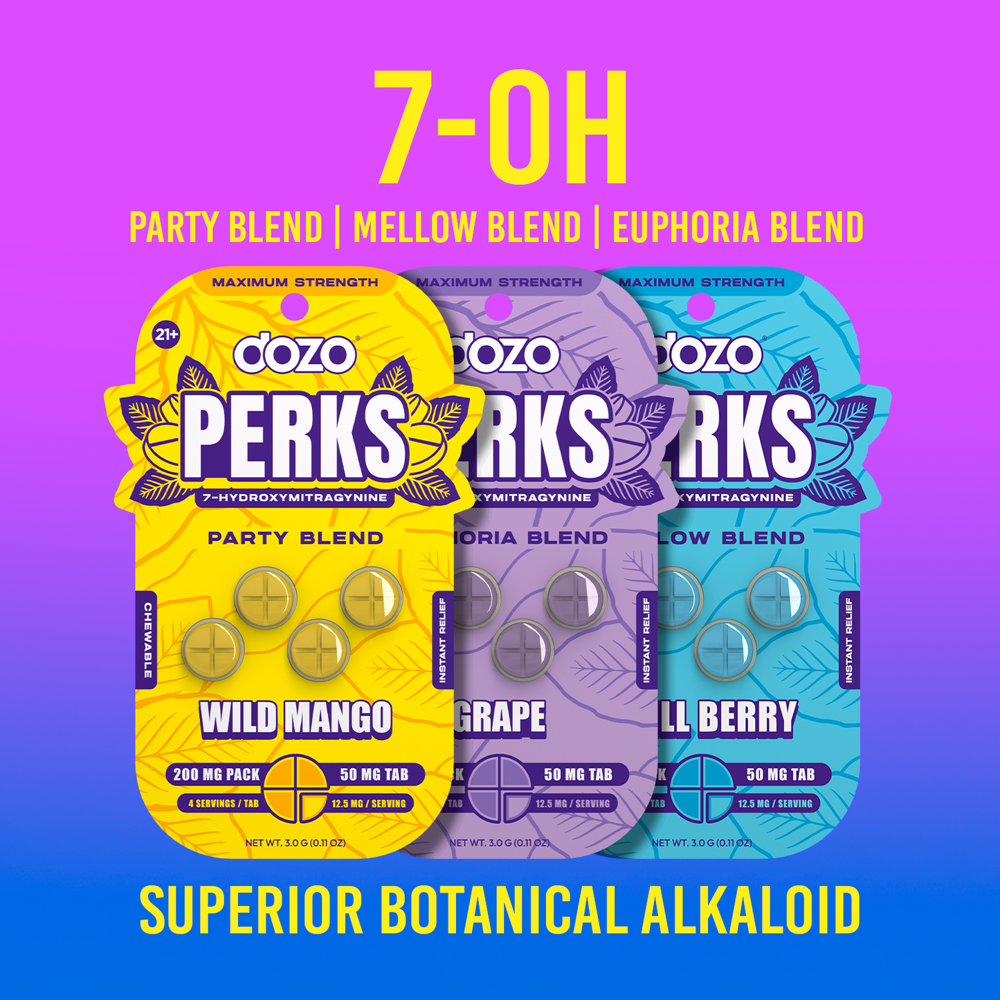 4ct 50mg Dozo PERKS 7-HYDROXYMITRAGYNINE | WILD MANGO (PARTY BLEND)