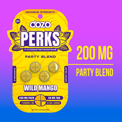 4ct 50mg Dozo PERKS 7-HYDROXYMITRAGYNINE | WILD MANGO (PARTY BLEND)