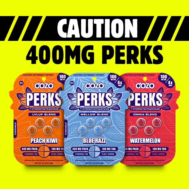 4ct 100mg Dozo PERKS 7-HYDROXYMITRAGYNINE | 400 mg per PACK